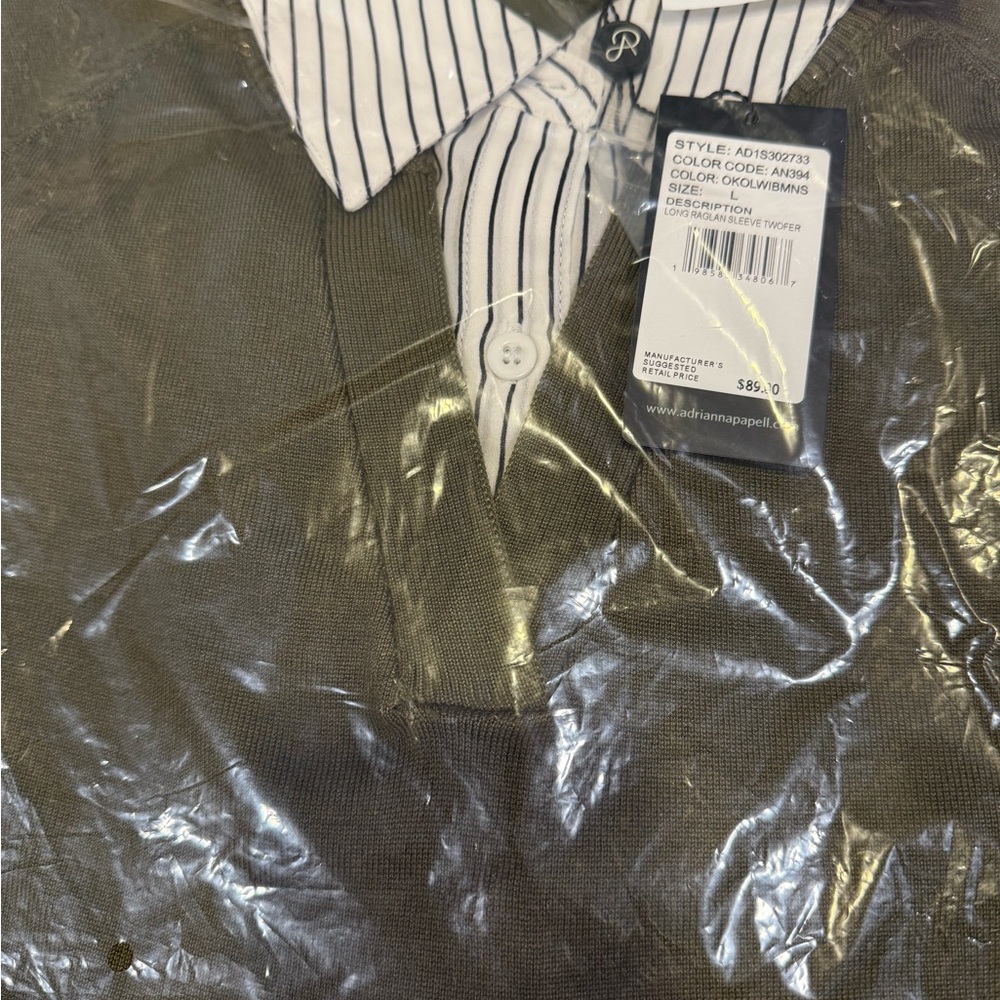 Adrianna Papell Olive Green Twover Sweater Blouse - Picture 4 of 5